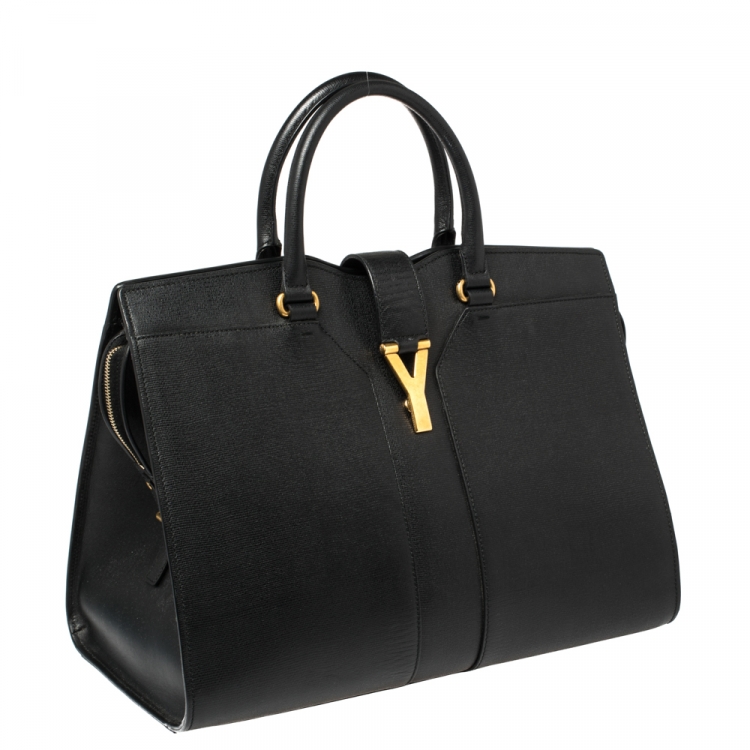 Pre Owned Saint Laurent Black Textured Leather Large Cabas Chyc Tote