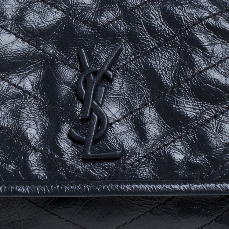 Pre Owned Saint Laurent Dust Grey Leather Baby Niki Flap Shoulder Bag