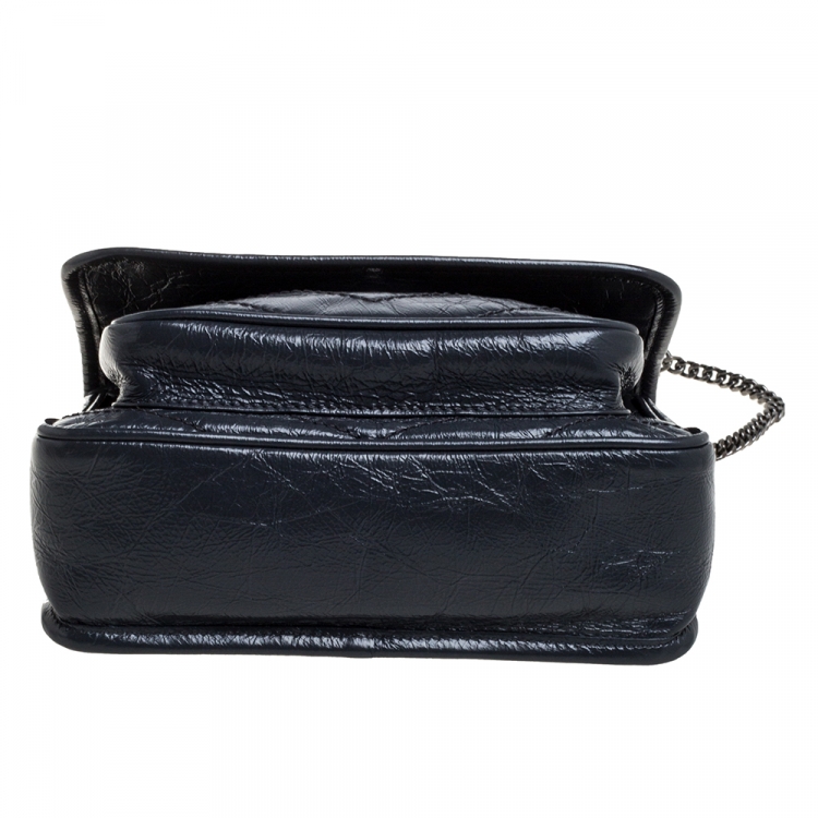 Pre Owned Saint Laurent Dust Grey Leather Baby Niki Flap Shoulder Bag