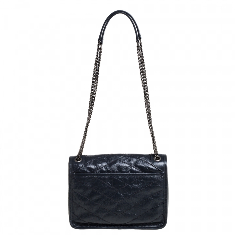 Pre Owned Saint Laurent Dust Grey Leather Baby Niki Flap Shoulder Bag