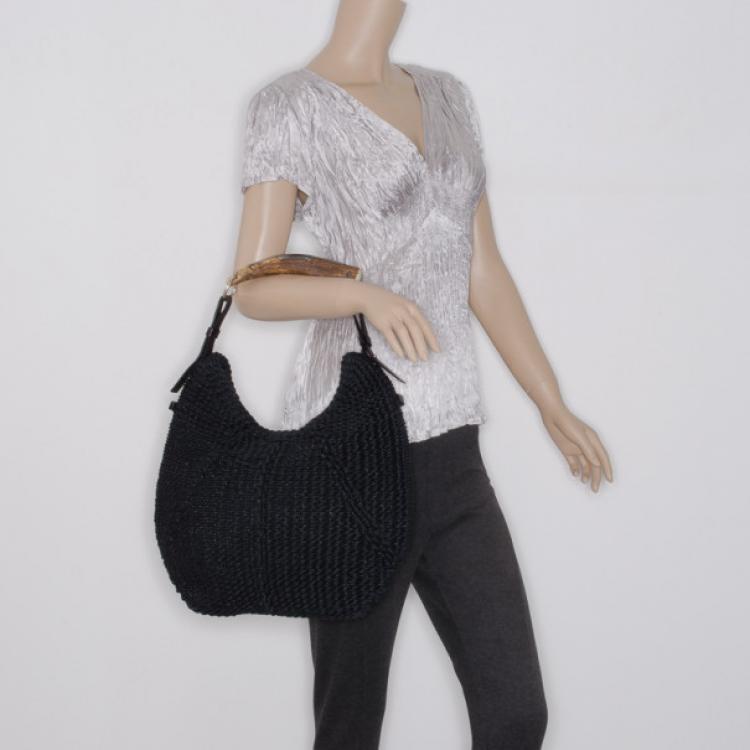 Pre Owned Yves Saint Laurent Black Woven Straw Mombosa Hobo