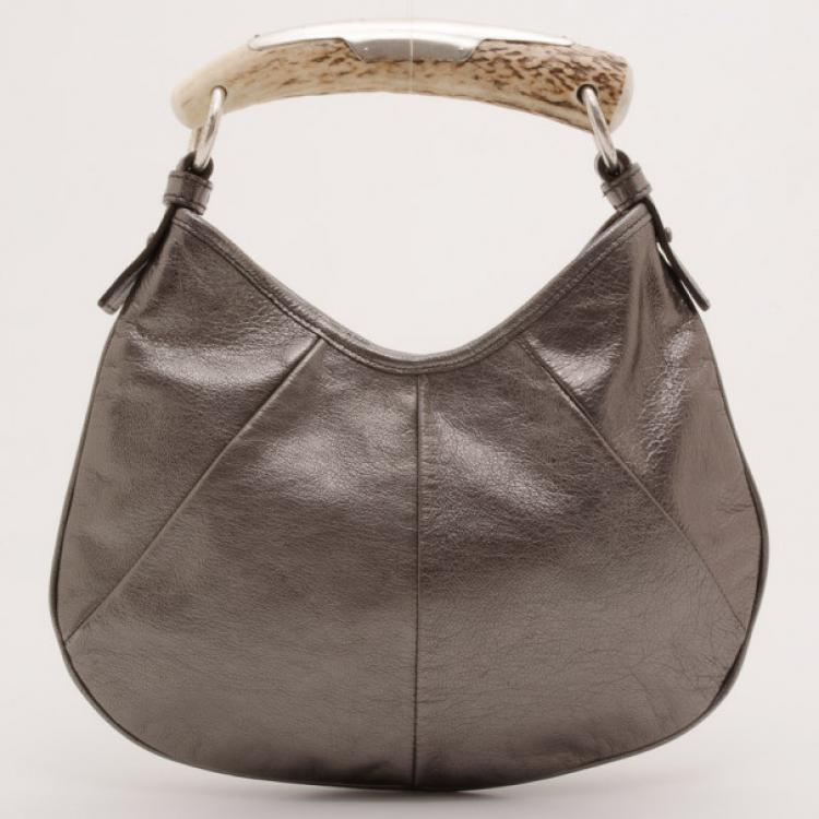 Pre Owned Yves Saint Laurent Metallic Leather Mini Mombasa Hobo