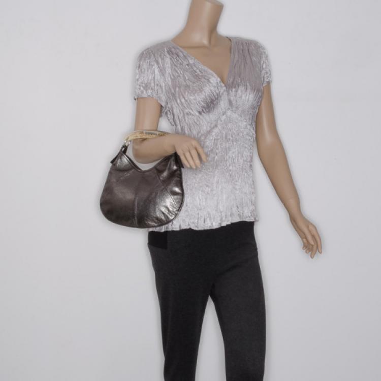 Pre Owned Yves Saint Laurent Metallic Leather Mini Mombasa Hobo