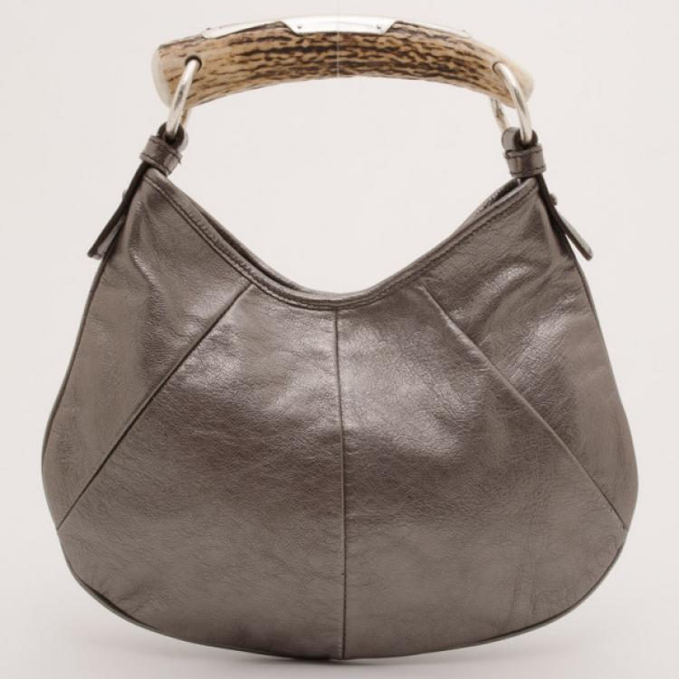 Pre Owned Yves Saint Laurent Metallic Leather Mini Mombasa Hobo