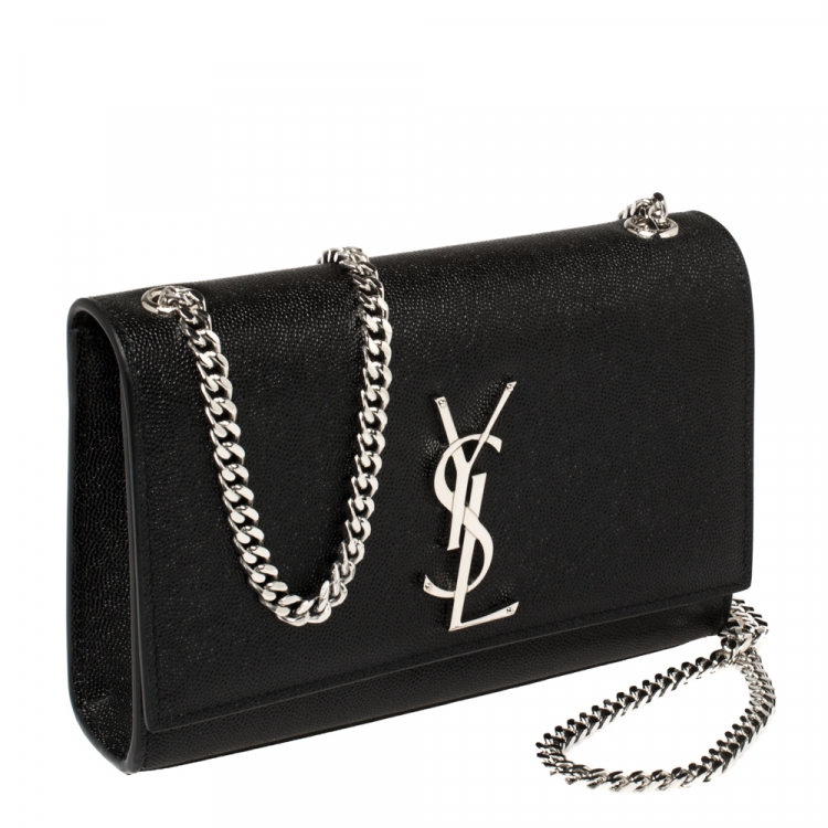 Pre Owned Saint Laurent Black Grain Leather Small Kate Shoulder Bag