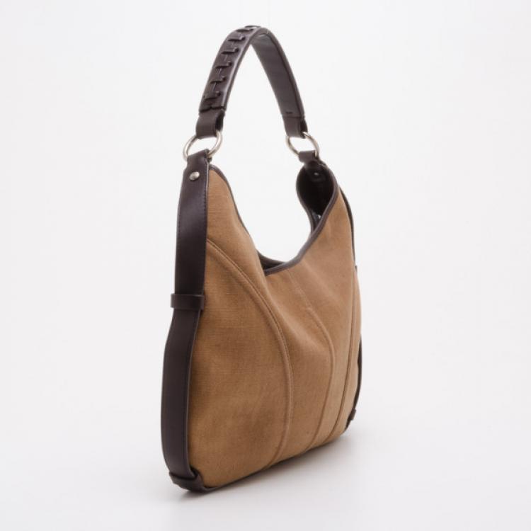 Pre Owned Yves Saint Laurent Canvas and Leather Trim Hobo 