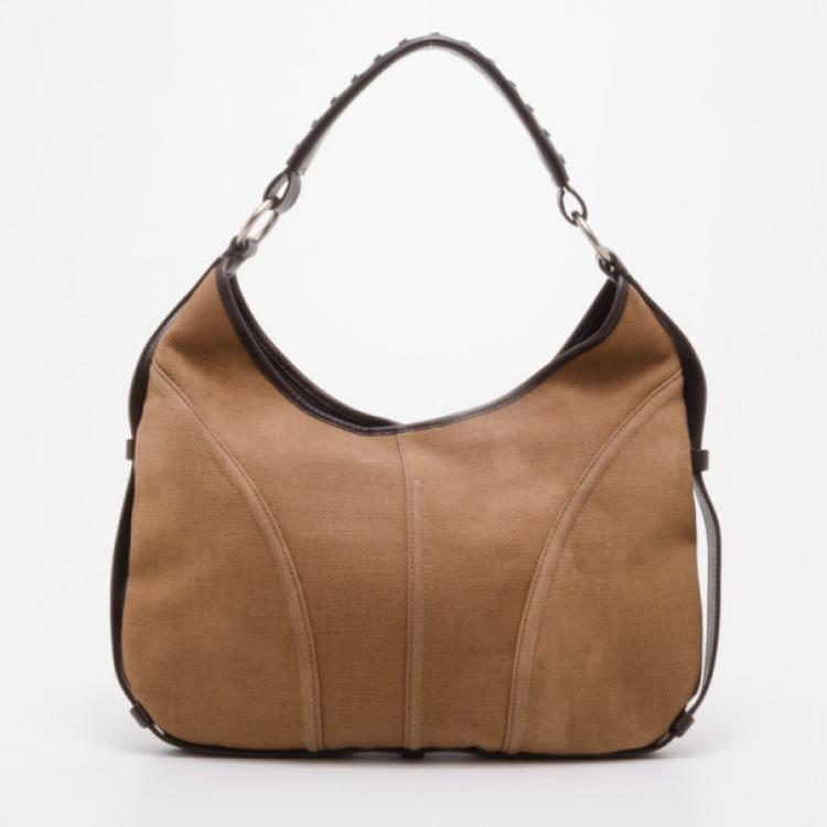 Pre Owned Yves Saint Laurent Canvas and Leather Trim Hobo 