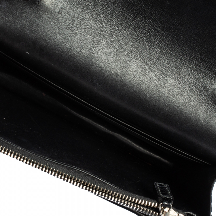 Pre Owned Saint Laurent Black Croc Embossed Leather Small Sunset Shoulder Bag