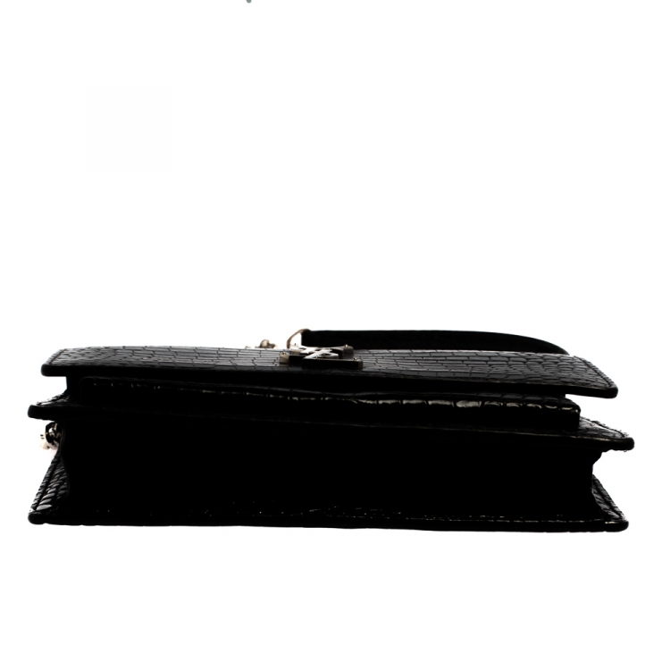 Pre Owned Saint Laurent Black Croc Embossed Leather Small Sunset Shoulder Bag
