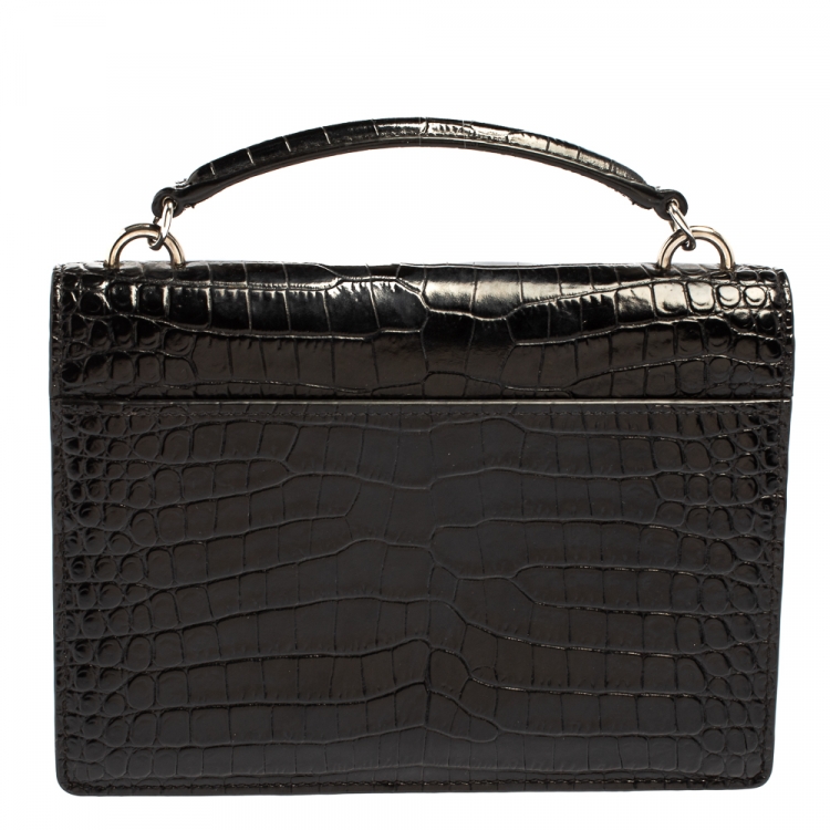Pre Owned Saint Laurent Black Croc Embossed Leather Small Sunset Shoulder Bag