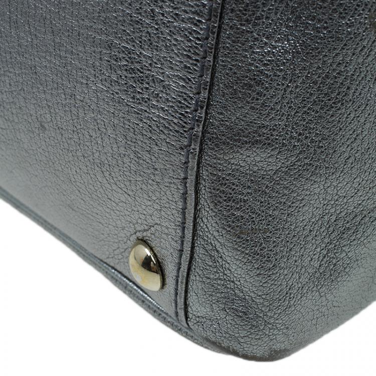Pre Owned Saint Laurent Paris Metallic Silver Leather Y-Mail Shopper Tote 