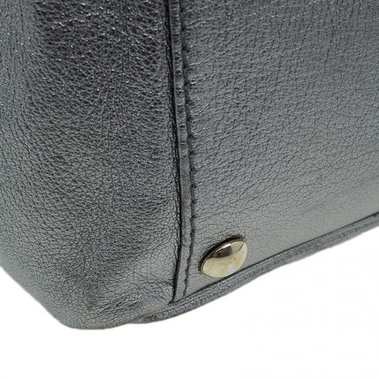 Pre Owned Saint Laurent Paris Metallic Silver Leather Y-Mail Shopper Tote 