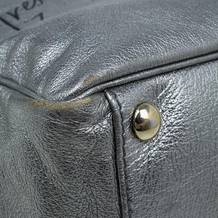 Pre Owned Saint Laurent Paris Metallic Silver Leather Y-Mail Shopper Tote 