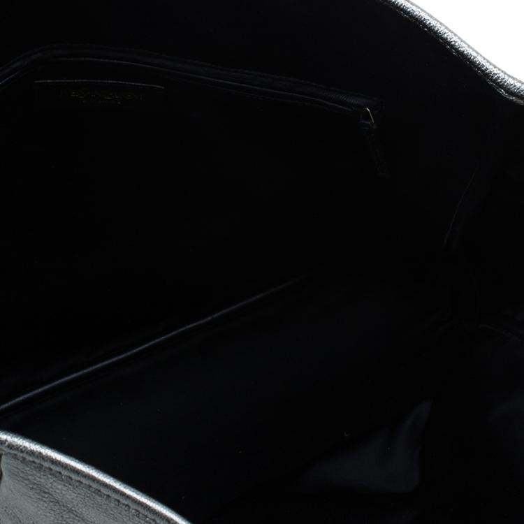 Pre Owned Saint Laurent Paris Metallic Silver Leather Y-Mail Shopper Tote 