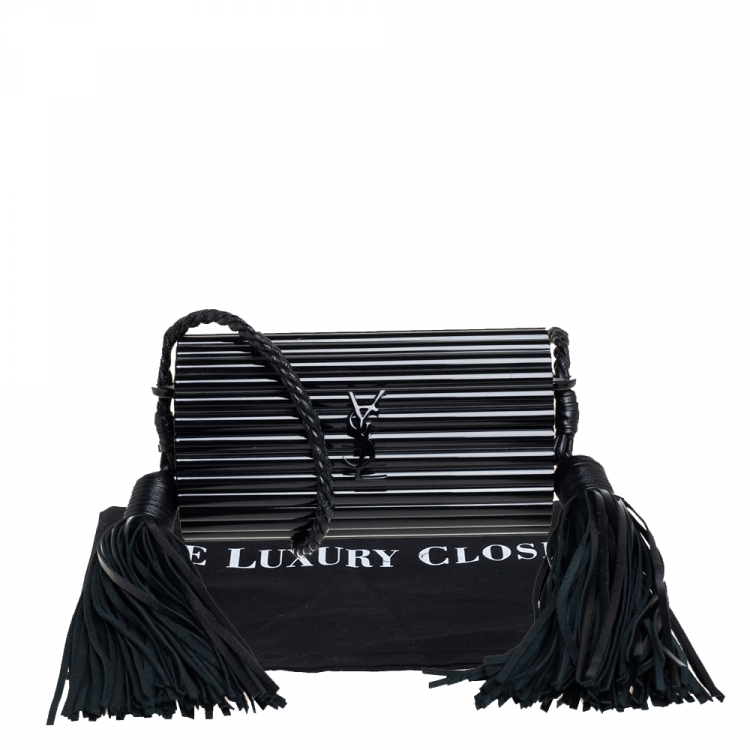 Pre Owned Saint Laurent Paris Black Plexiglass Opium Tassel Minaudiere Bag