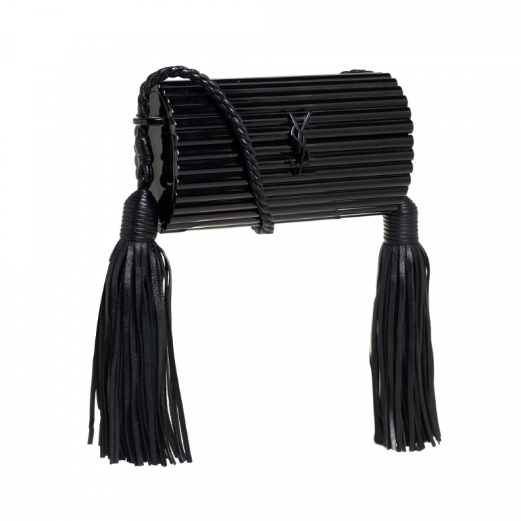Pre Owned Saint Laurent Paris Black Plexiglass Opium Tassel Minaudiere Bag