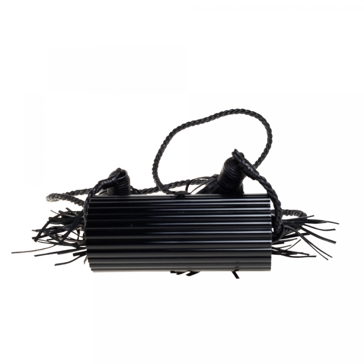 Pre Owned Saint Laurent Paris Black Plexiglass Opium Tassel Minaudiere Bag