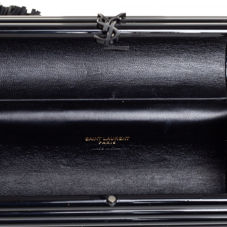 Pre Owned Saint Laurent Paris Black Plexiglass Opium Tassel Minaudiere Bag