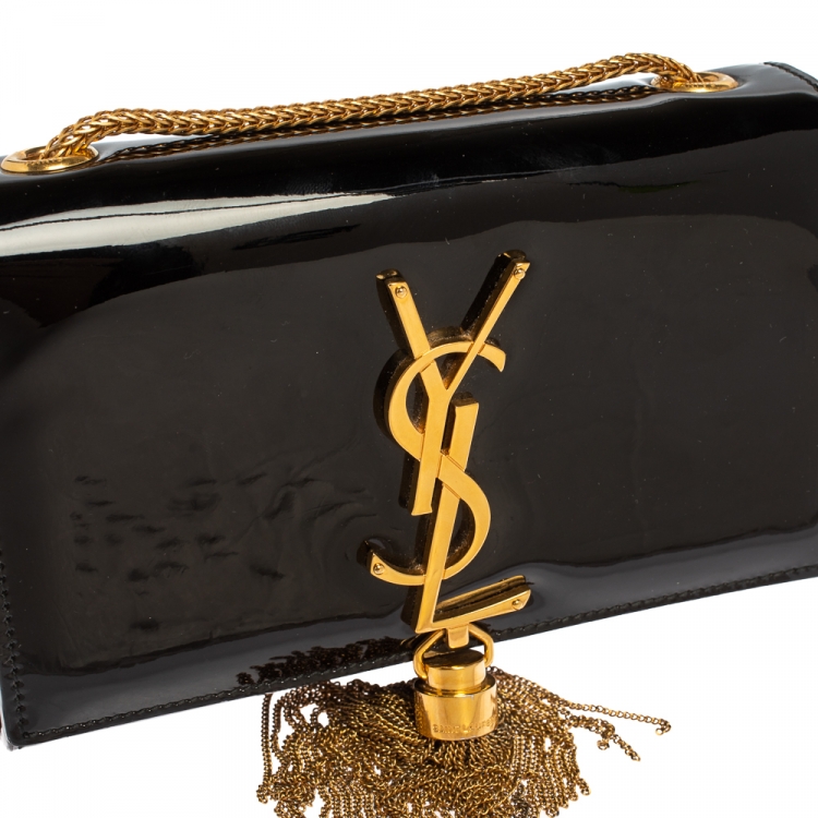 Pre Owned Saint Laurent Black Patent Leather Small Kate Tassel Crossbody Bag