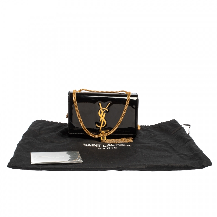 Pre Owned Saint Laurent Black Patent Leather Small Kate Tassel Crossbody Bag
