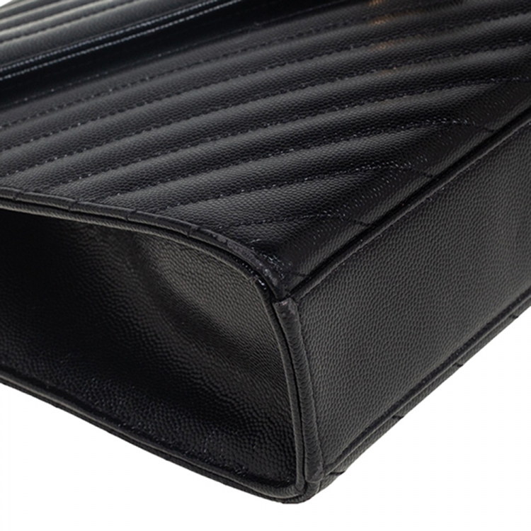 Pre Owned Saint Laurent Black Chevron Quilted Leather Monogram Envelope Shoulder Bag
