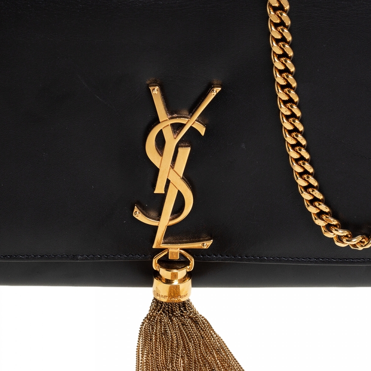 Pre Owned Saint Laurent Black Leather Medium Kate Tassel Shoulder Bag
