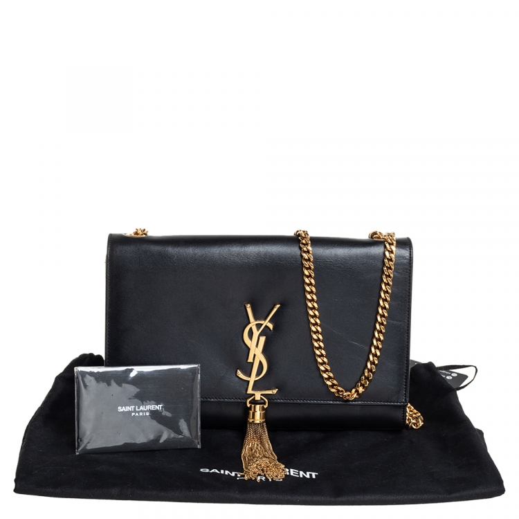Pre Owned Saint Laurent Black Leather Medium Kate Tassel Shoulder Bag