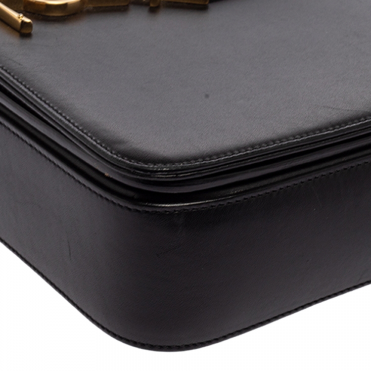 Pre Owned Saint Laurent Black Leather Medium Monogram Université Flap Shoulder Bag