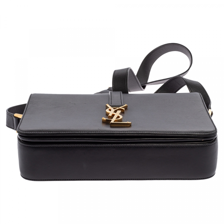 Pre Owned Saint Laurent Black Leather Medium Monogram Université Flap Shoulder Bag