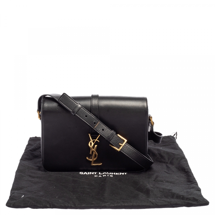 Pre Owned Saint Laurent Black Leather Medium Monogram Université Flap Shoulder Bag