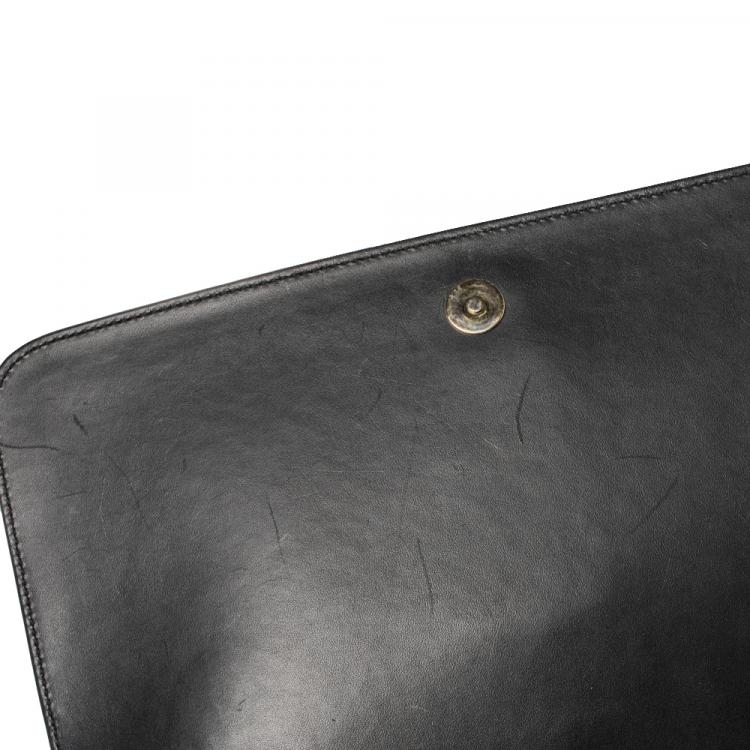 Pre Owned Saint Laurent Black Leather Medium Monogram Université Flap Shoulder Bag