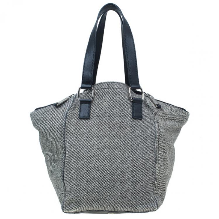 Pre Owned Saint Laurent Paris Grey Pony Hair Downtown Luggage Tote
