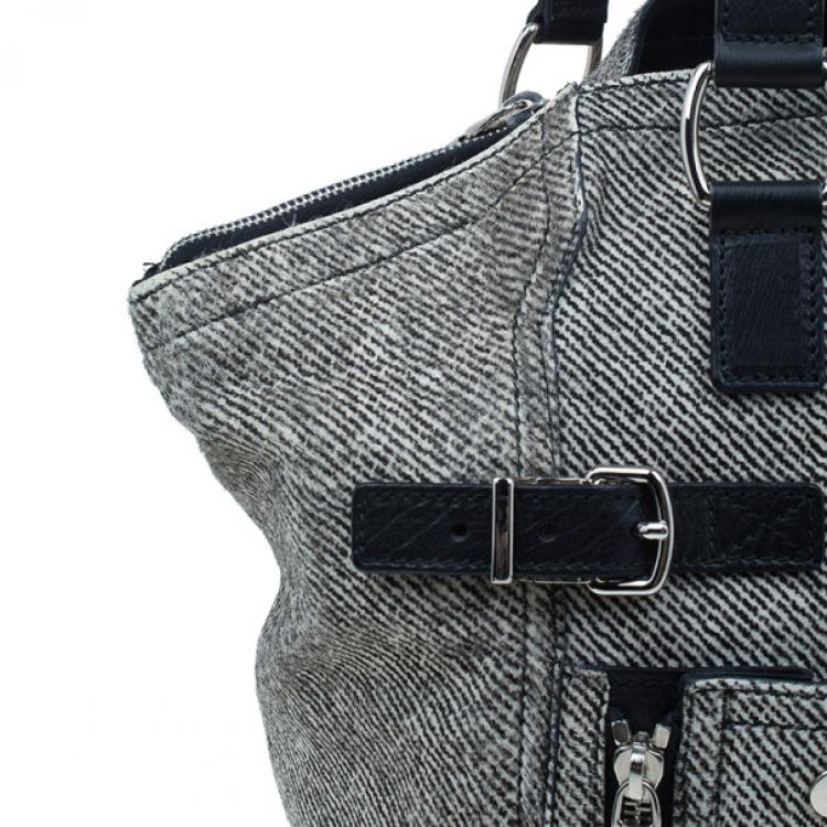 Pre Owned Saint Laurent Paris Grey Pony Hair Downtown Luggage Tote