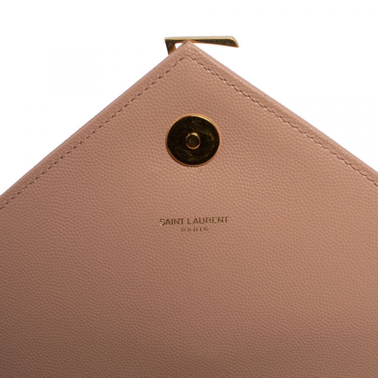 Pre Owned Saint Laurent Powder Pink Matelassé Leather Large Monogram Envelope Shoulder Bag
