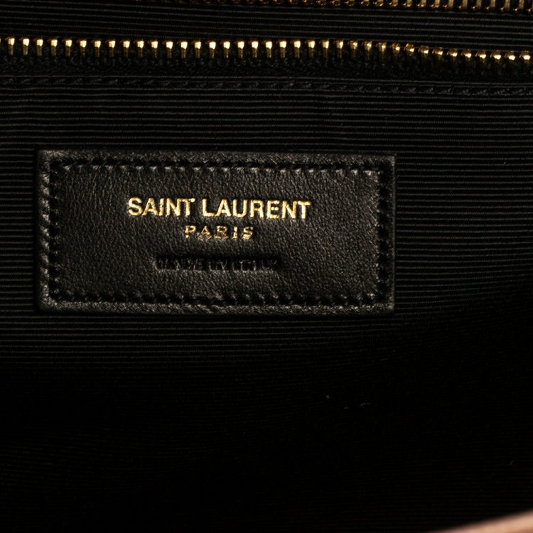 Pre Owned Saint Laurent Powder Pink Matelassé Leather Large Monogram Envelope Shoulder Bag