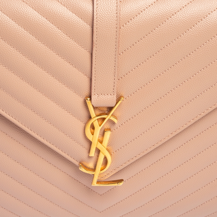Pre Owned Saint Laurent Powder Pink Matelassé Leather Large Monogram Envelope Shoulder Bag