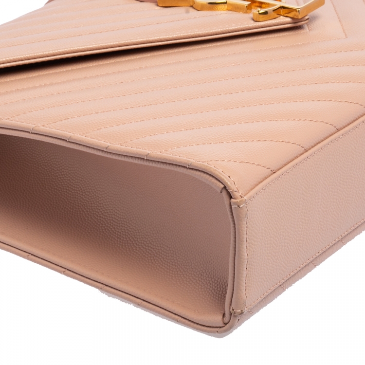 Pre Owned Saint Laurent Powder Pink Matelassé Leather Large Monogram Envelope Shoulder Bag