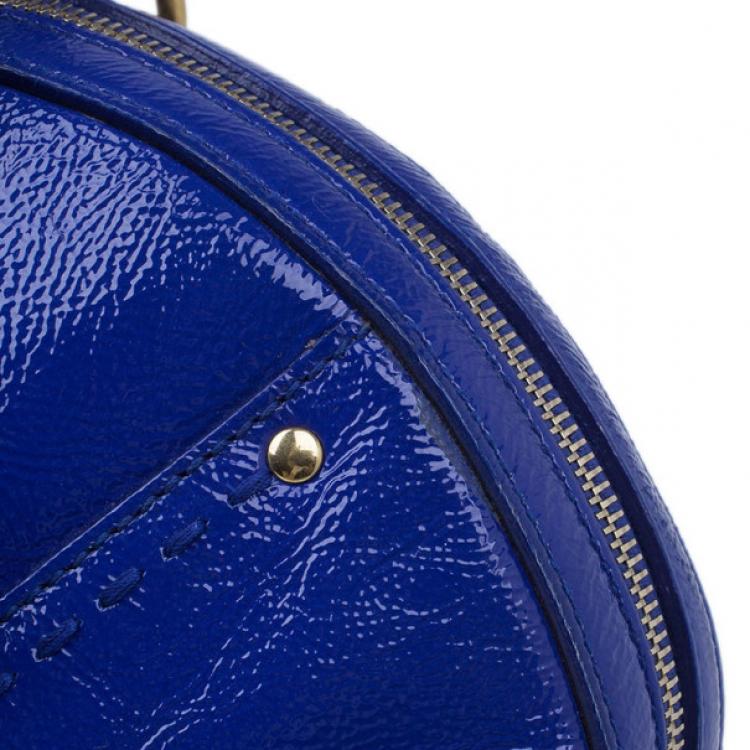 Pre Owned Saint Laurent Paris Blue Patent Leather Oversize Muse Tote