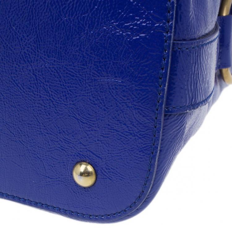 Pre Owned Saint Laurent Paris Blue Patent Leather Oversize Muse Tote