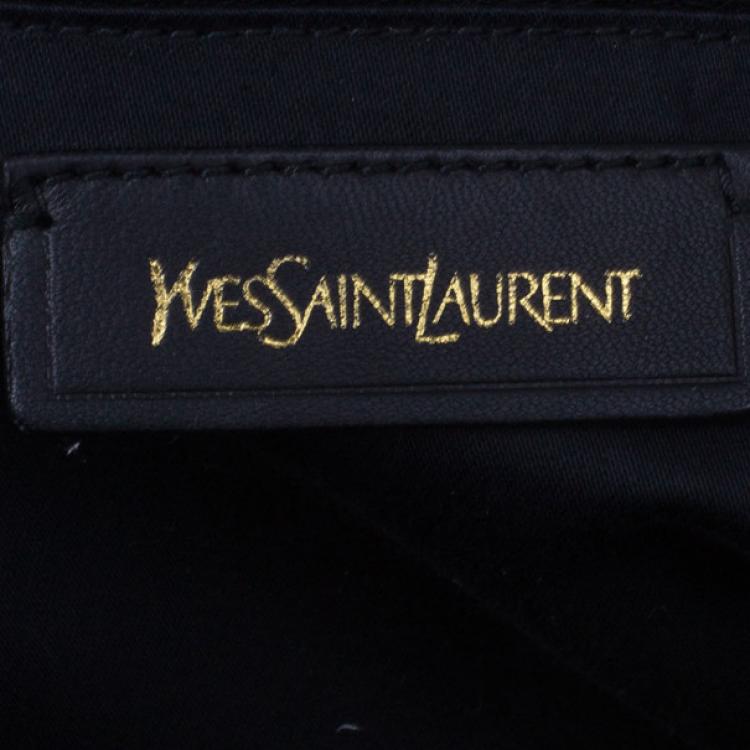 Pre Owned Saint Laurent Paris Blue Patent Leather Oversize Muse Tote