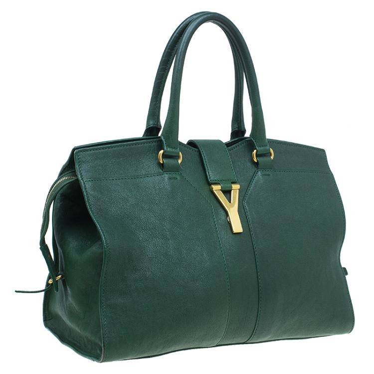 Pre Owned Saint Laurent Paris Green Leather Medium Cabas Chyc Satchel