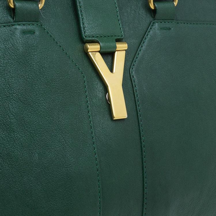 Pre Owned Saint Laurent Paris Green Leather Medium Cabas Chyc Satchel