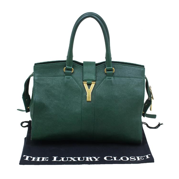 Pre Owned Saint Laurent Paris Green Leather Medium Cabas Chyc Satchel
