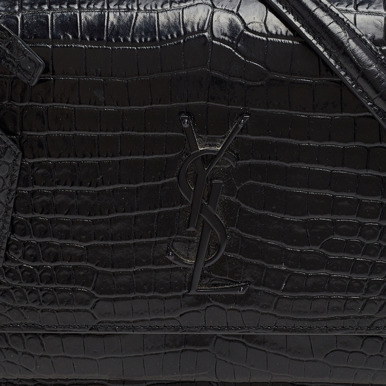 Pre Owned Saint Laurent Black Croc Embossed Leather Medium Sunset Shoulder Bag