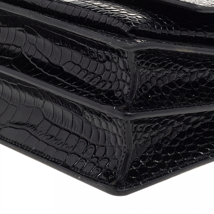 Pre Owned Saint Laurent Black Croc Embossed Leather Medium Sunset Shoulder Bag