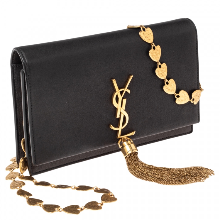 مملوكة مسبقًا Saint Laurent Black Leather Small Kate Heart Chain Bag