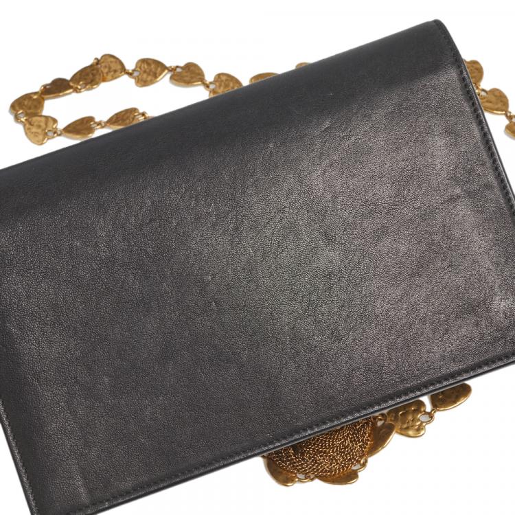 مملوكة مسبقًا Saint Laurent Black Leather Small Kate Heart Chain Bag