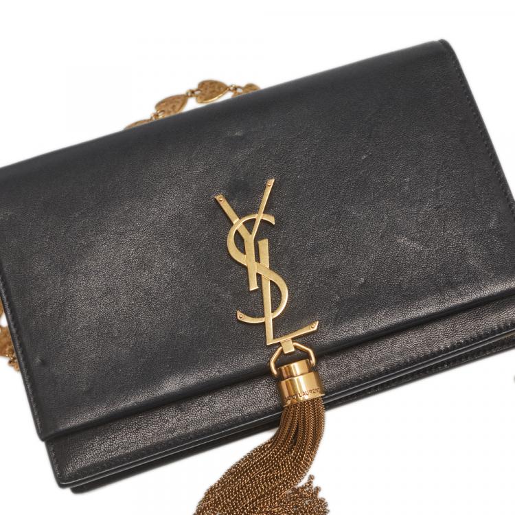 مملوكة مسبقًا Saint Laurent Black Leather Small Kate Heart Chain Bag