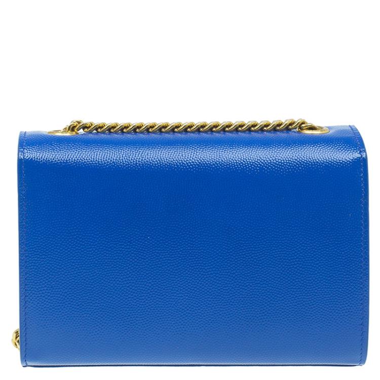 Pre Owned Saint Laurent Paris Blue Grain Patent Leather Small Crossbody Bag