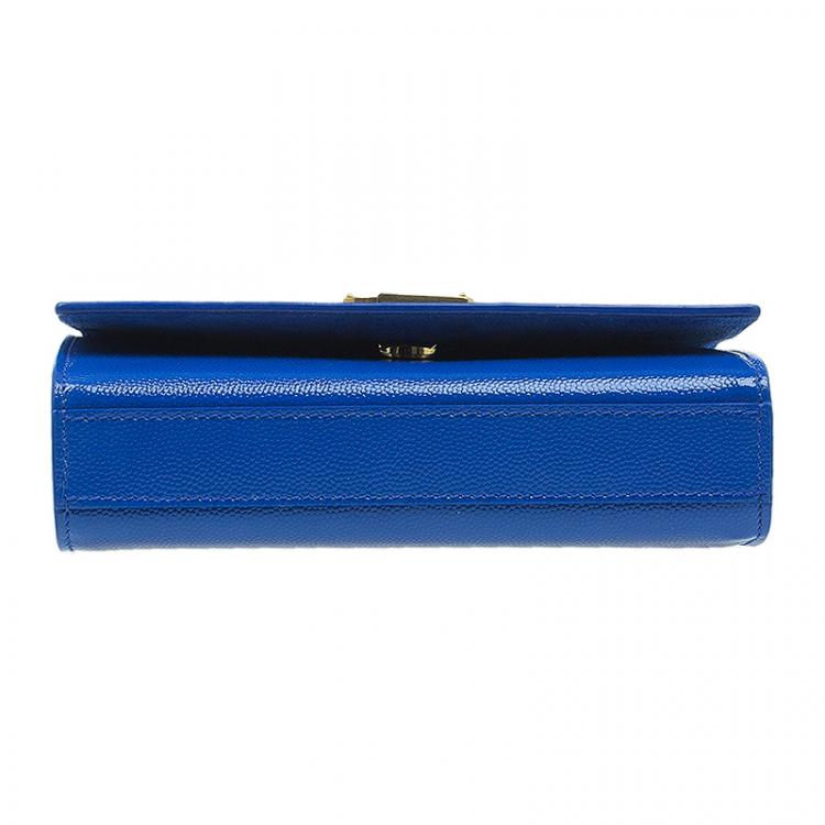 Pre Owned Saint Laurent Paris Blue Grain Patent Leather Small Crossbody Bag